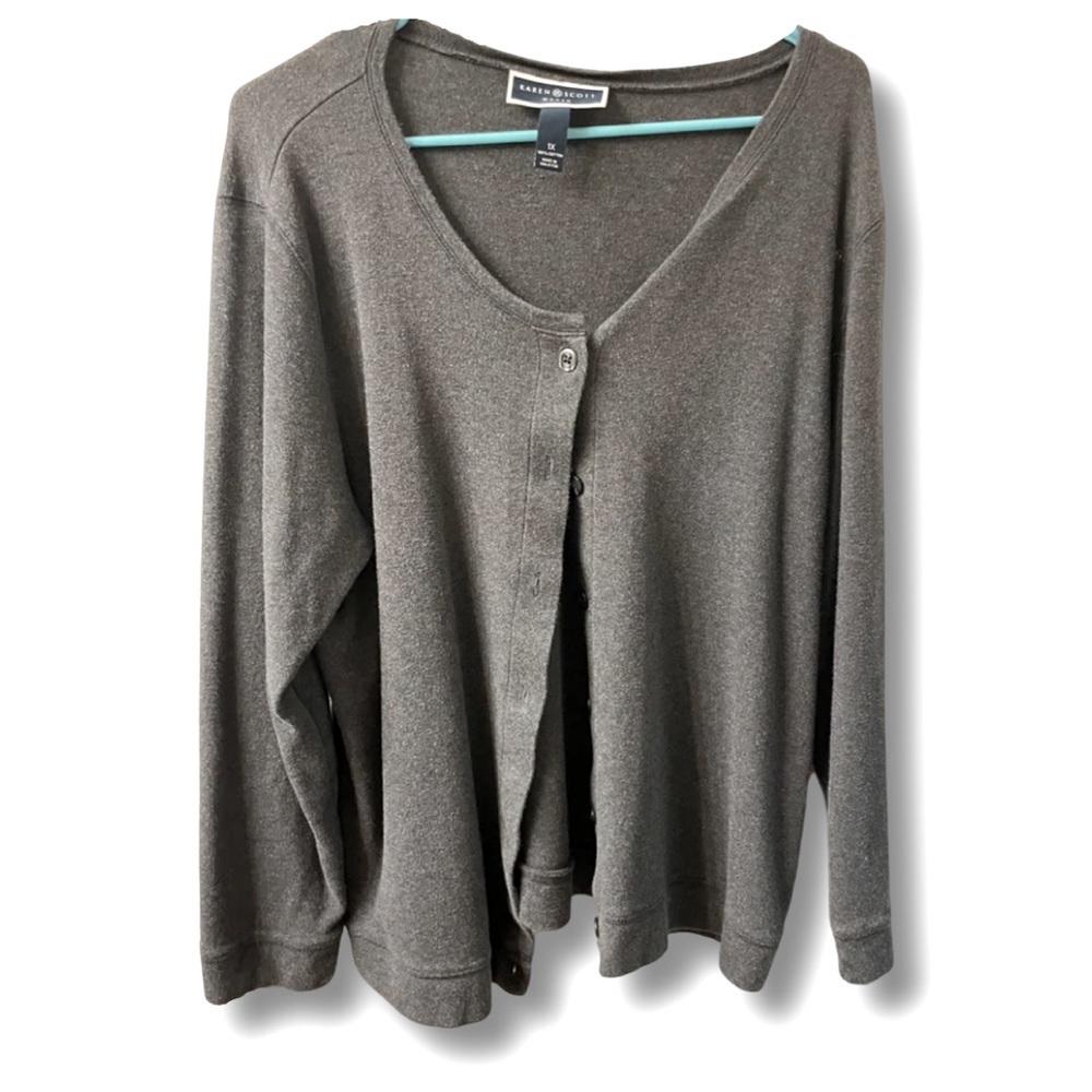Karen Scott Gray Button up Cardigan size 1X.(100% cotton) barely worn.